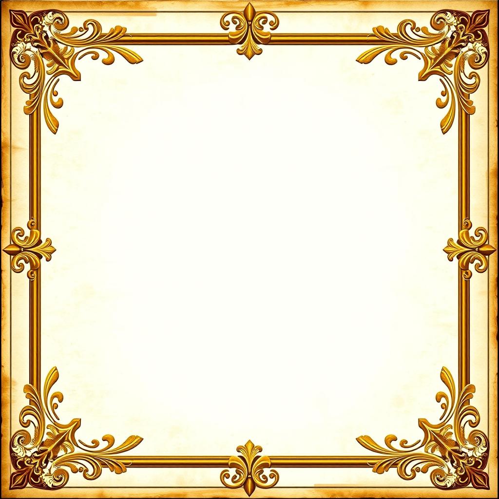 An artistic frame for a poem, featuring a classic gold and white color scheme, ornate detailing along the edges with baroque influences, a subtle textured background resembling aged parchment, and decorative wreaths made of laurel leaves in each corner, creating an elegant and timeless feel suitable for showcasing beautiful poetry