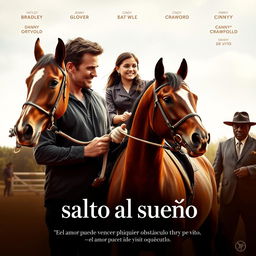A movie poster featuring a determined-looking father, resembling Bradley Cooper, holding the reins of a beautiful horse
