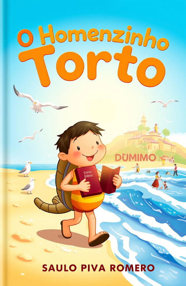 A colorful and whimsical book cover for a children's story titled 'O Homenzinho Torto' by Saulo Piva Romero