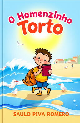 A colorful and whimsical book cover for a children's story titled 'O Homenzinho Torto' by Saulo Piva Romero