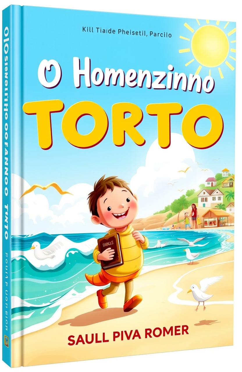 A colorful and whimsical book cover for a children's story titled 'O Homenzinho Torto' by Saulo Piva Romero