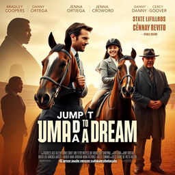 A movie poster featuring a determined-looking father, resembling Bradley Cooper, holding the reins of a beautiful horse