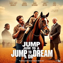A movie poster featuring a determined-looking father, resembling Bradley Cooper, holding the reins of a beautiful horse