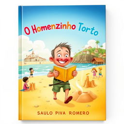 A delightful and engaging book cover for the children's story 'O Homenzinho Torto' by Saulo Piva Romero