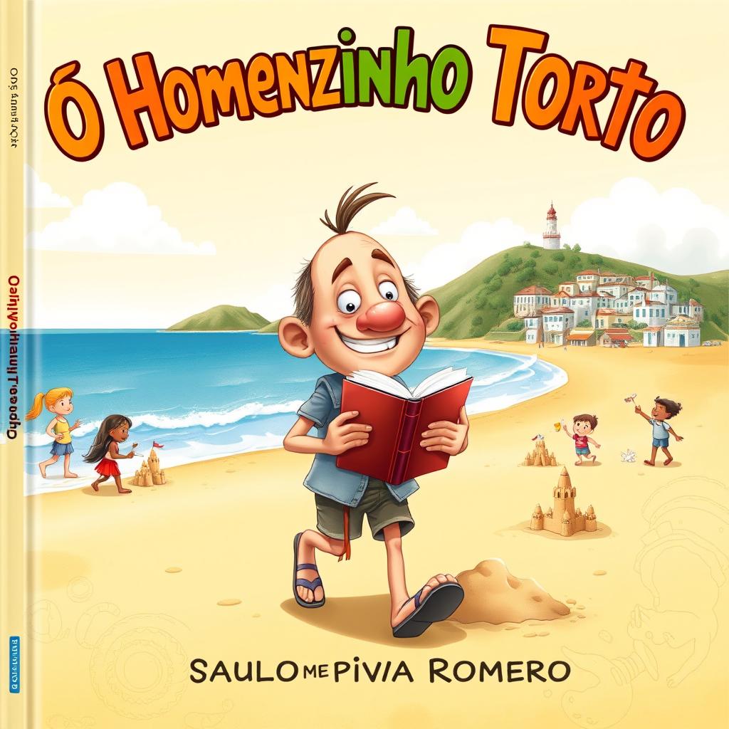 A delightful and engaging book cover for the children's story 'O Homenzinho Torto' by Saulo Piva Romero