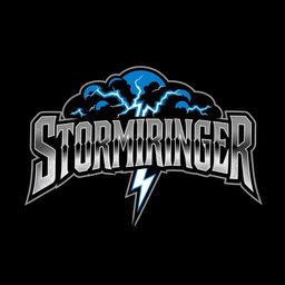 A bold and striking logo design for a classic hard rock band named 'Stormbringer'