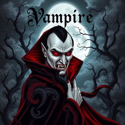 A captivating book cover design featuring an alluring vampire character, designed for a gothic novel