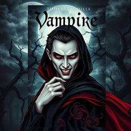 A captivating book cover design featuring an alluring vampire character, designed for a gothic novel