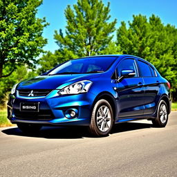 A Mitsubishi Signo 2010 parked on a scenic road, showcasing its sleek design and modern features