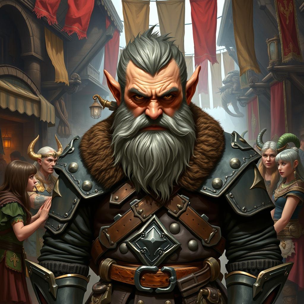 A complex portrayal of a German-inspired dwarf character in a Dungeons & Dragons setting, clad in traditional armor that reflects their cultural heritage