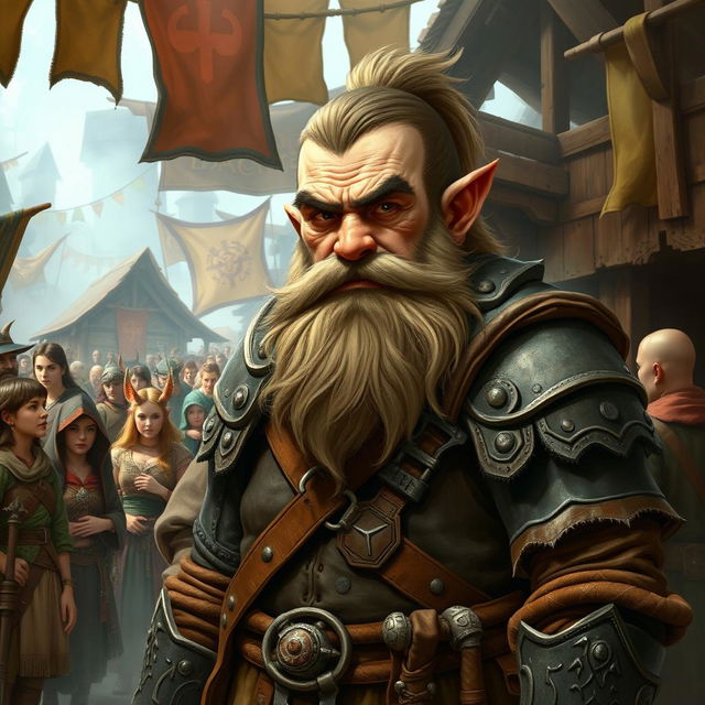 A complex portrayal of a German-inspired dwarf character in a Dungeons & Dragons setting, clad in traditional armor that reflects their cultural heritage