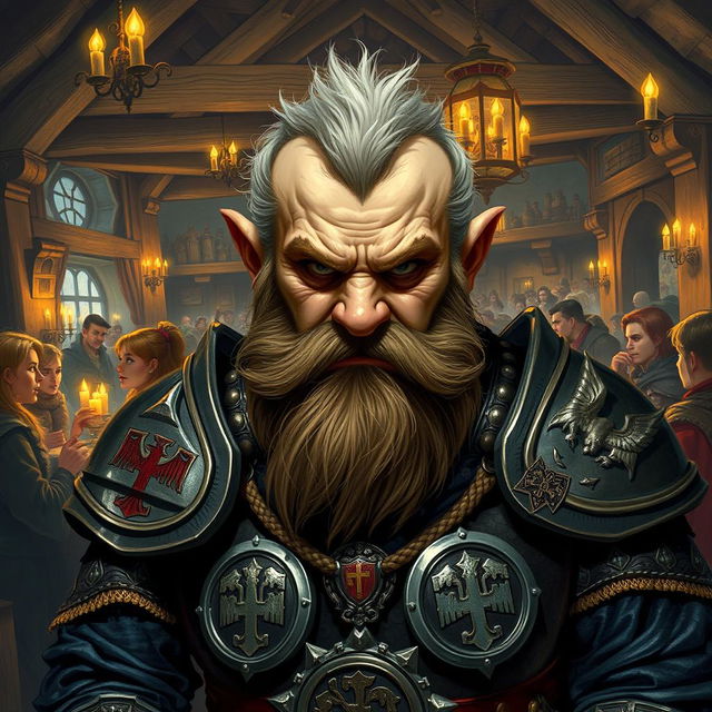 A detailed and thought-provoking depiction of a nationalist dwarf character in a Dungeons & Dragons setting, reflecting their cultural identity and prejudices