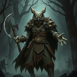 A captivating illustration of a national-socialist themed owl-zombie-humanoid barbarian character in a Dungeons & Dragons setting