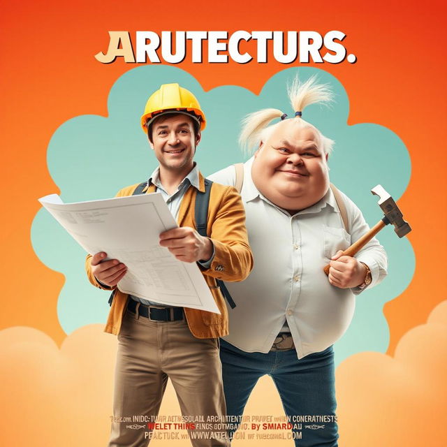 A movie poster featuring two architects in a humorous and shocking design