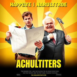 A movie poster featuring two architects in a humorous and shocking design