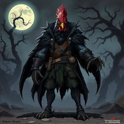 An imaginative illustration of a national-socialist themed chicken-vampire-humanoid character set in a Dungeons & Dragons universe