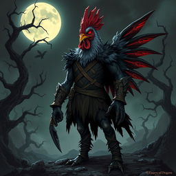 An imaginative illustration of a national-socialist themed chicken-vampire-humanoid character set in a Dungeons & Dragons universe