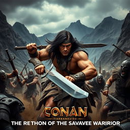 An intense and dramatic scene from 'Conan the Barbarian (2025) - The Return of the Savage Warrior'