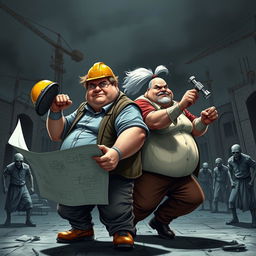 A striking design featuring two architects in a dynamic pose, ready for action