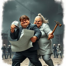A striking design featuring two architects in a dynamic pose, ready for action
