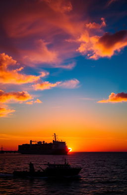 A vibrant sunset scene with vivid colors filling the sky, showcasing a traffic control station in the background