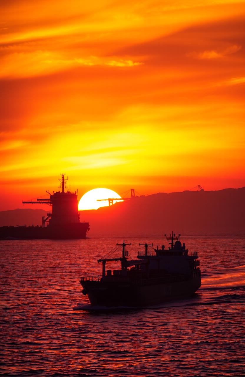 A vibrant sunset scene with vivid colors filling the sky, showcasing a traffic control station in the background