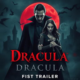 A haunting and atmospheric scene from the 'Dracula (2025) First Trailer', featuring Keanu Reeves as a brooding Dracula and Jenna Ortega as a fearless protagonist