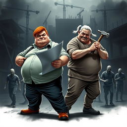 A striking design featuring two architects in dynamic poses, poised for action at the center