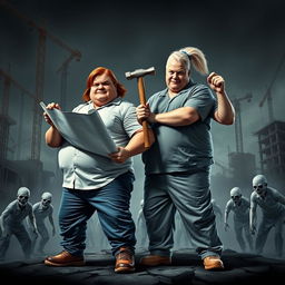A striking design featuring two architects in dynamic poses, poised for action at the center