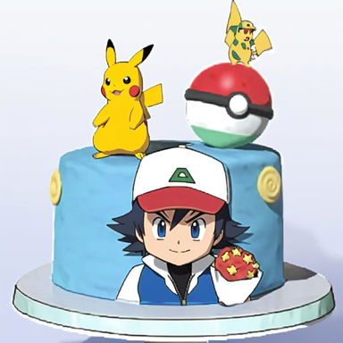 CAKE II ASH design by SOGOKAGU③ TA2607 Pokemon-Themed Three-Tiered Birthday Cake | Ash Ketchum and