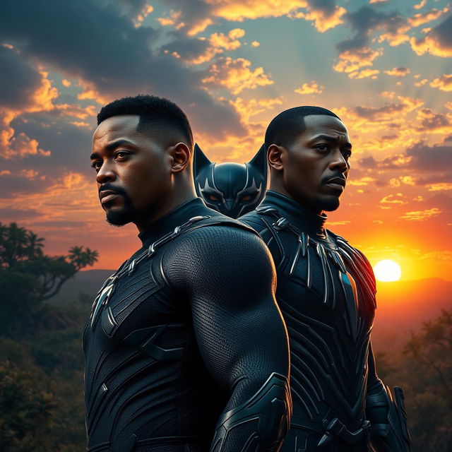 An electrifying and visually stunning scene from 'Black Panther 3: Shadows of Wakanda (2025) - Teaser Trailer', featuring Will Smith and Michael B