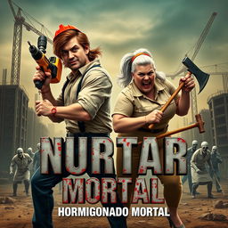 A horror-themed design featuring two architects in dynamic, action-ready poses at the center