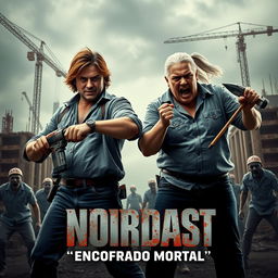 A horror design featuring two architects in dynamic poses at the center, ready for action
