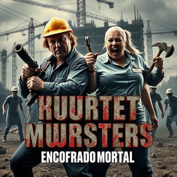 A horror design featuring two architects in dynamic poses at the center, ready for action