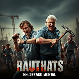 A horror movie poster featuring two male architects in a dynamic action pose at the center