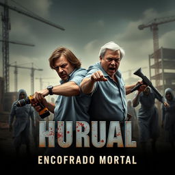 A horror movie poster featuring two male architects in a dynamic action pose at the center