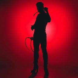 A dark and mysterious silhouette of a man standing in a dimly lit red environment