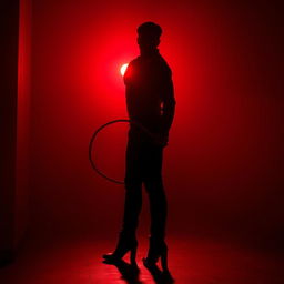 A dark and mysterious silhouette of a man standing in a dimly lit red environment