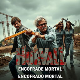 A horror movie poster featuring two bloodied male architects in a dynamic action pose at the center