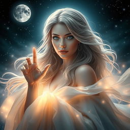A captivating scene featuring Serena Moon, a mesmerizing mystic with enchanting features