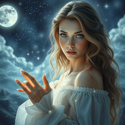 A captivating scene featuring Serena Moon, a mesmerizing mystic with enchanting features