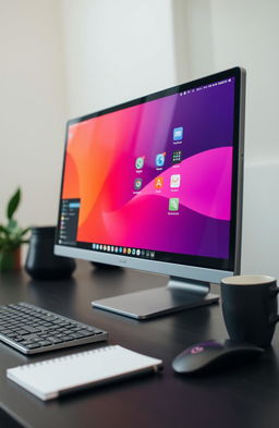 A close-up of a sleek and modern computer interface displaying the Ubuntu operating system dashboard