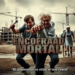 A horror movie poster featuring two bloodied male architects in a dynamic action pose at the center
