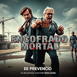 A horror movie poster featuring two bloodied male architects in a dynamic action pose at the center