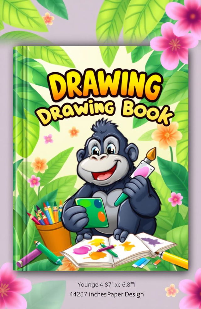 A colorful and vibrant book cover design for a 'Gorilla Drawing Book'