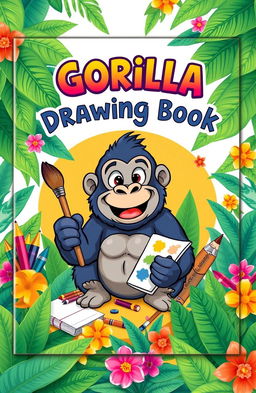 A colorful and vibrant book cover design for a 'Gorilla Drawing Book'