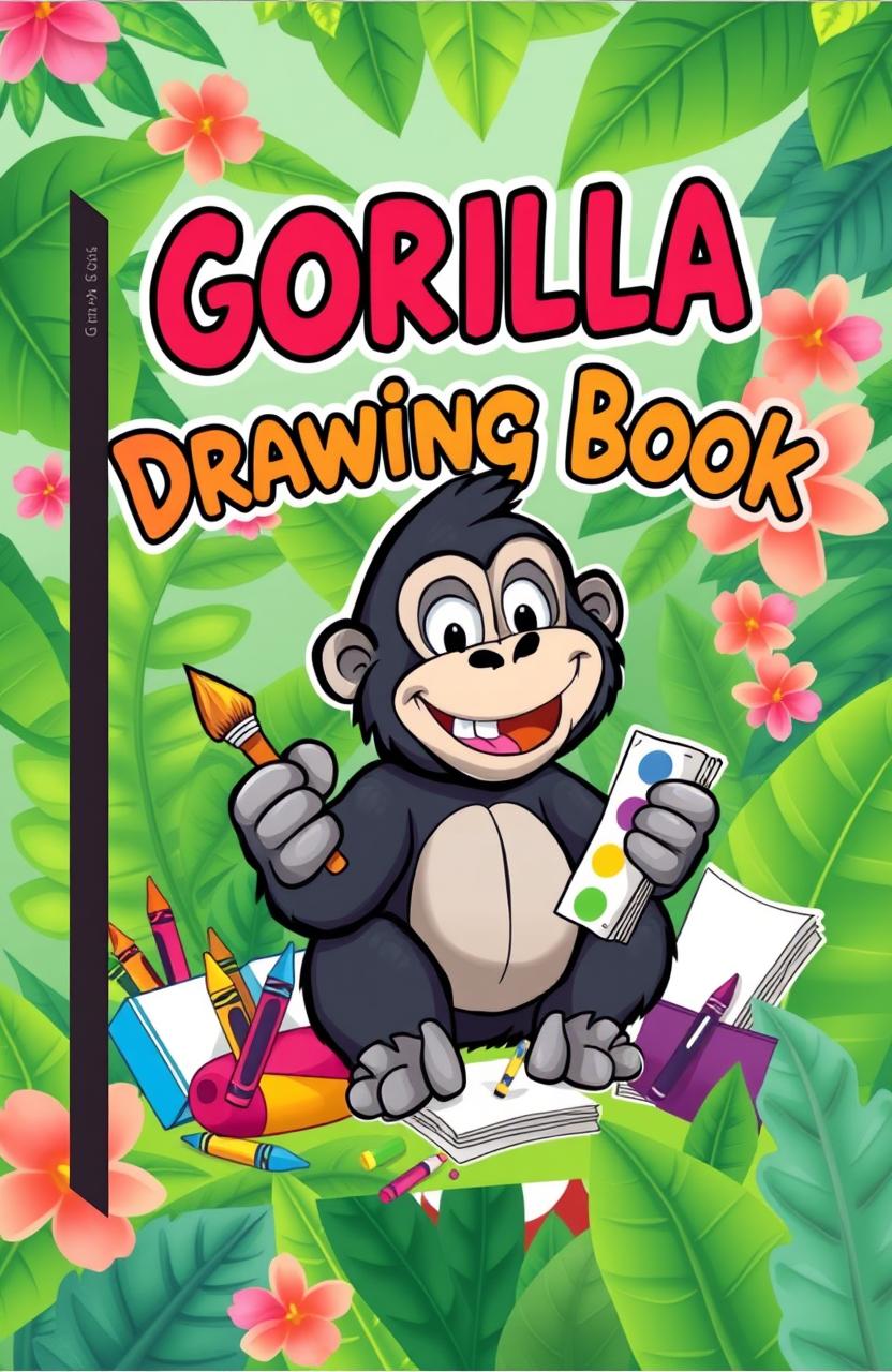 A colorful and vibrant book cover design for a 'Gorilla Drawing Book'