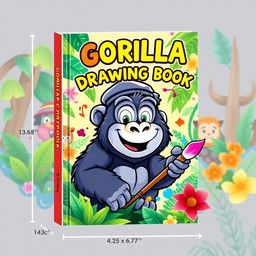 A cheerful and eye-catching book cover design for a 'Gorilla Drawing Book'