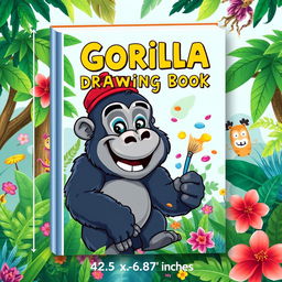 A cheerful and eye-catching book cover design for a 'Gorilla Drawing Book'