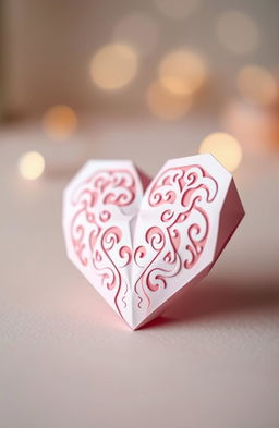 A beautifully crafted paper heart, delicately folded with intricate designs